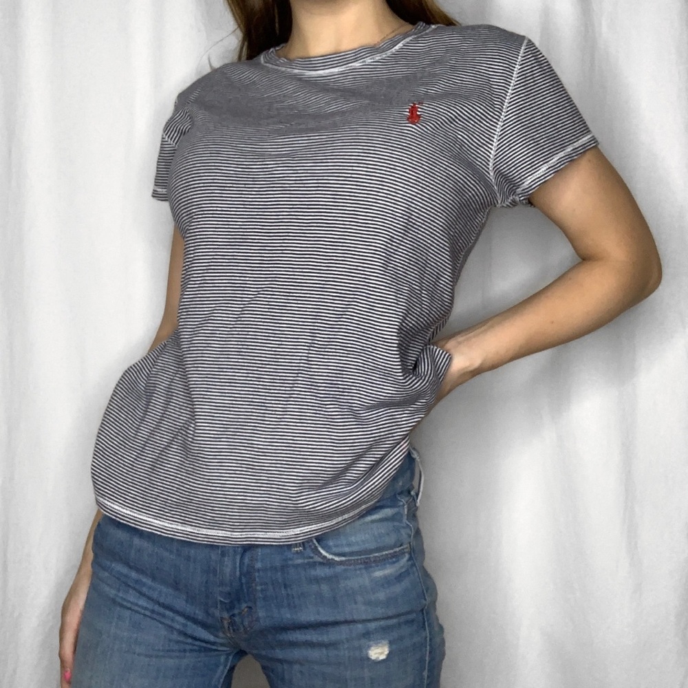 Ralph Lauren Blue & White Striped w/ Red Polo Logo